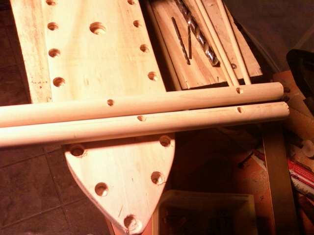 14 - holes drilled into mast for crossbeams.jpg