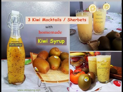 3 Kiwi MOCKTAILS / SHERBET with homemade KIWI SYRUP |  kiwi - pineapple ginger lemon drinks