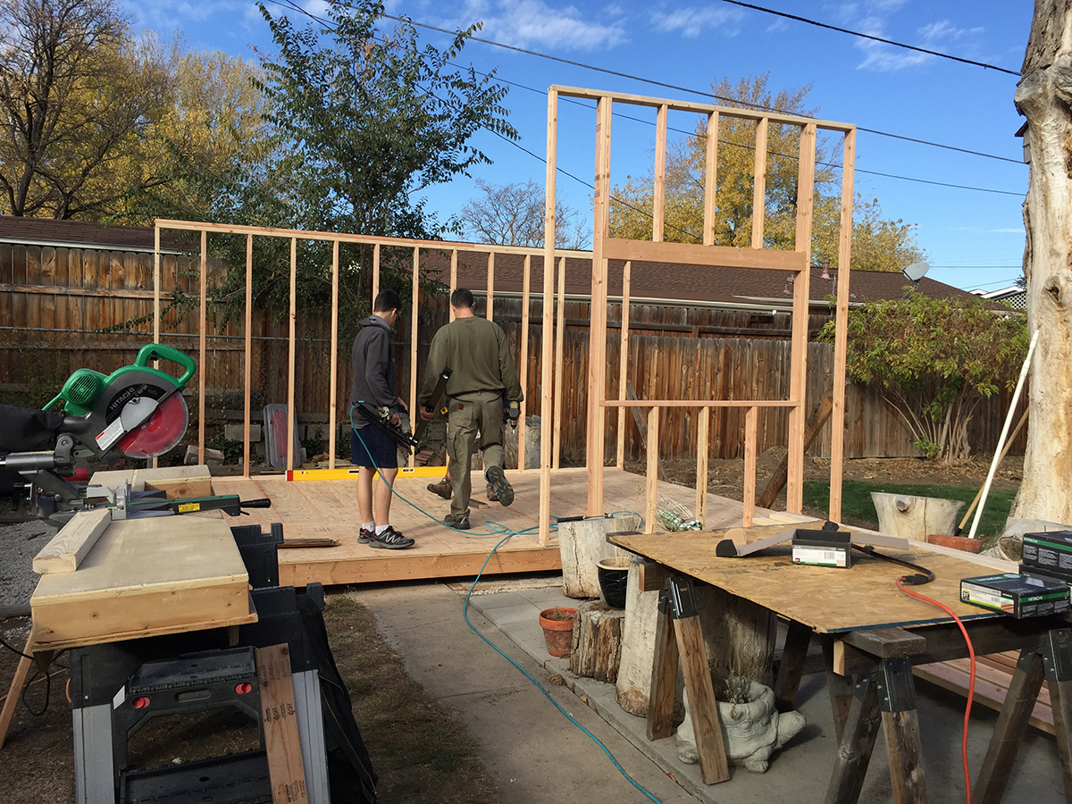 Backyard art studio framing front wall.jpg