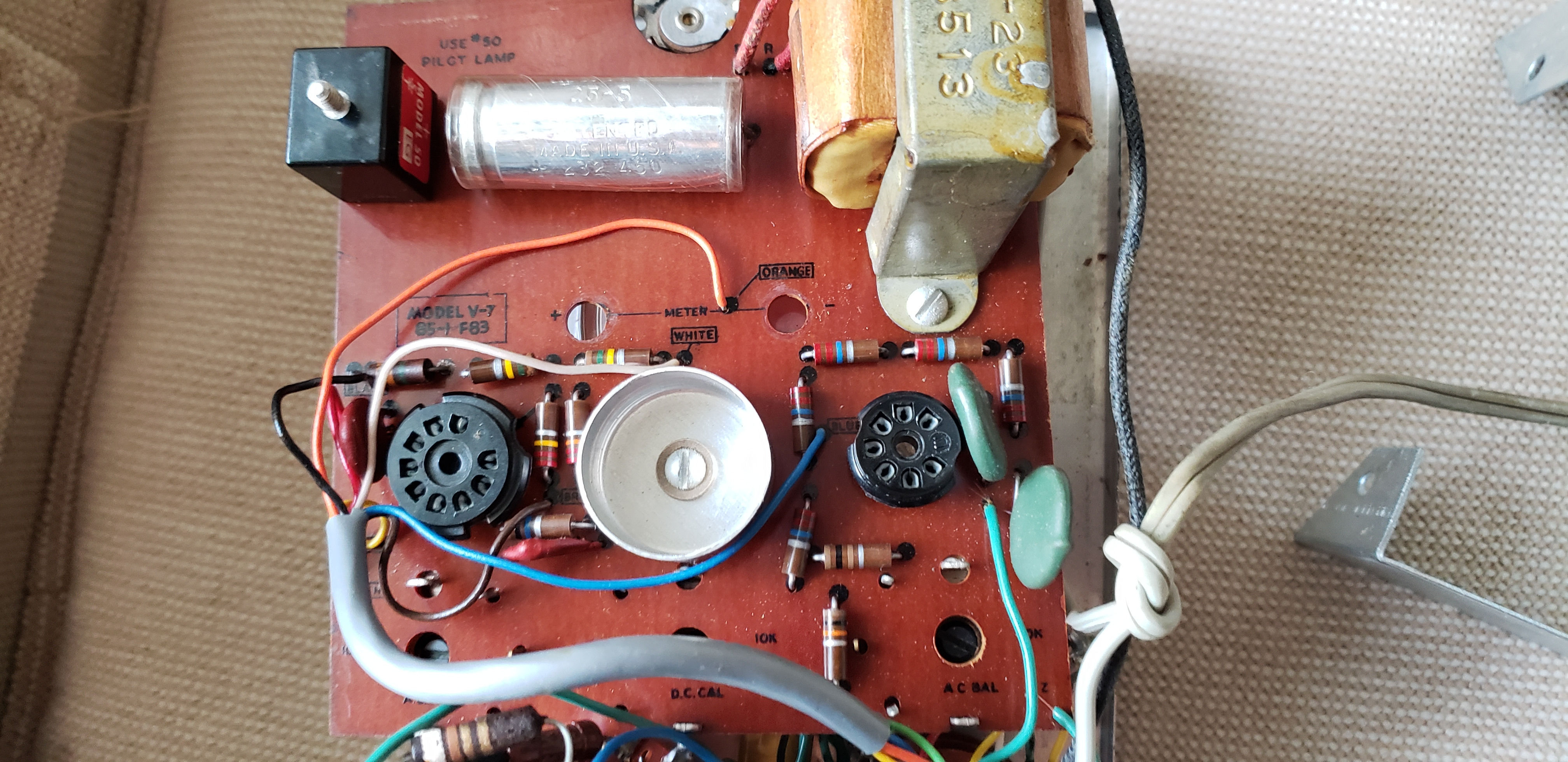 Circuit board top showing components and tube sockets.jpg