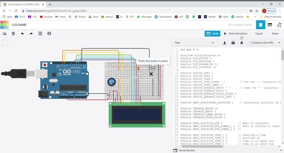 Circuit design LCD GAME Tinkercad