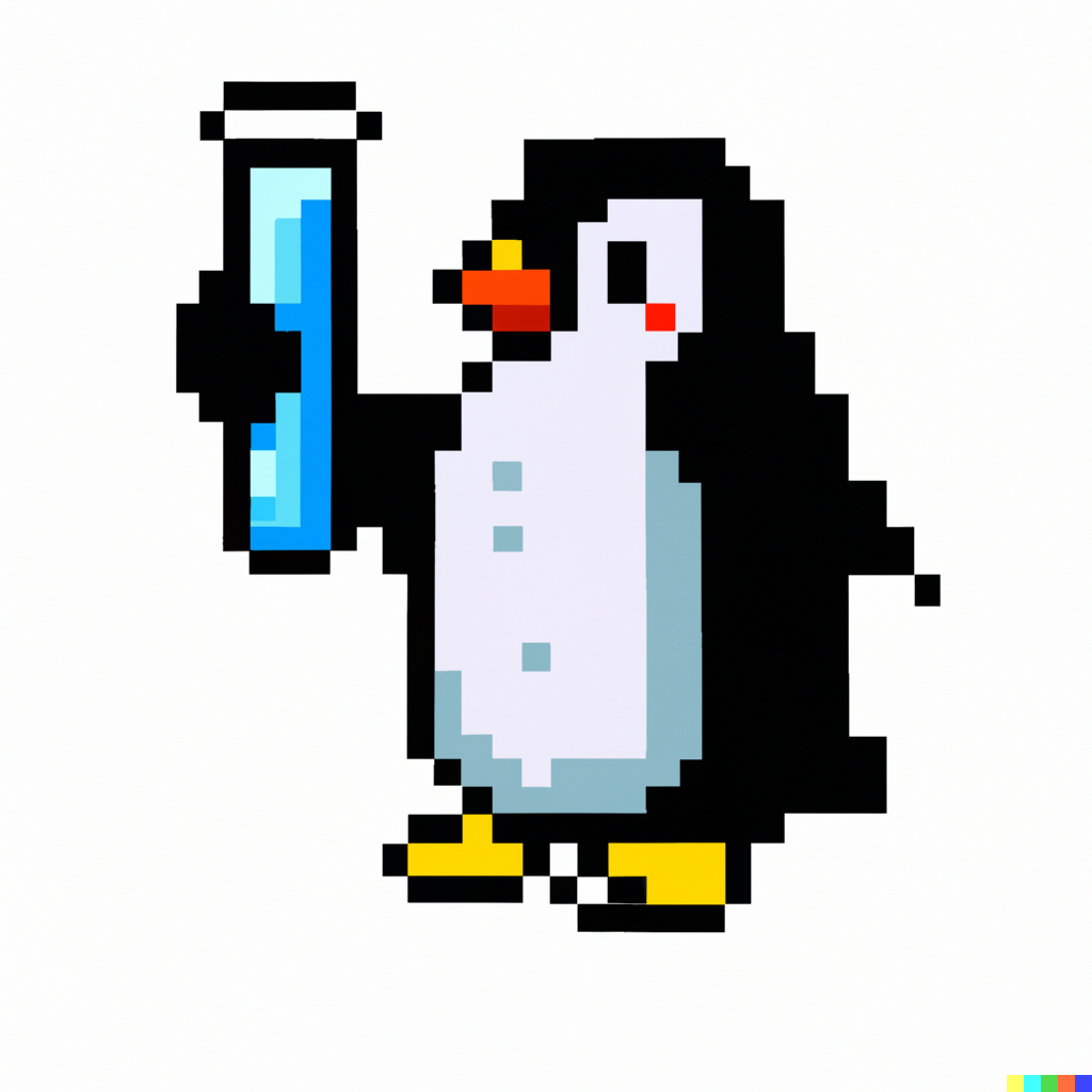 DALL&middot;E 2023-03-18 10.14.09 - linux penguin with a test tube in his hand pixel art.png