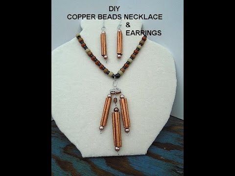 DIY, COPPER BEADS NECKLACE AND EARRINGS, paper jewelry, JEWELRY MAKING