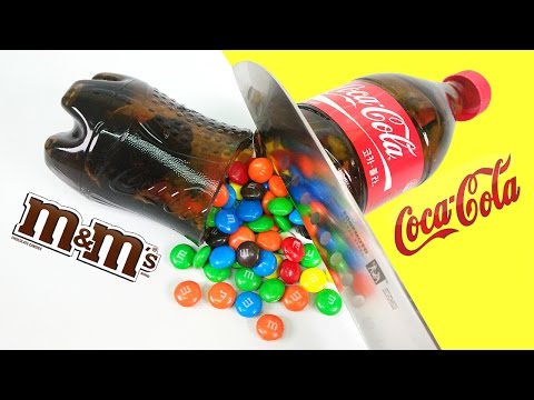 DIY Coca Cola Bottle Shape Gummy Jelly Dessert &amp;amp; M&amp;amp;M's Chocolate &amp;amp; Make Colors Crystal Cup Jello