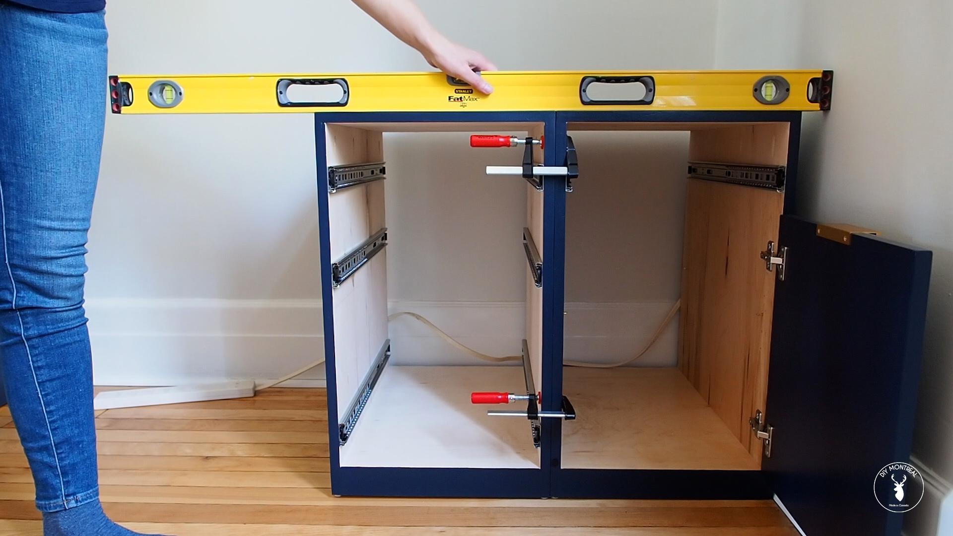 DIY Desk Top - Install and level base cabinets.jpg