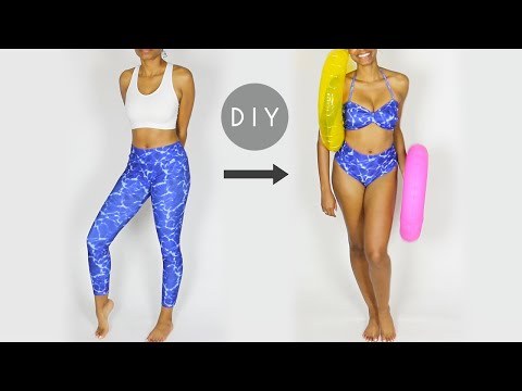 DIY High Waisted Bikini Swimsuit Out of Leggings (Easy Sewing!)