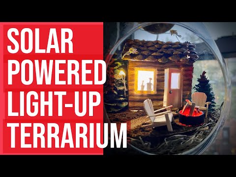 DIY Light-Up Miniature Cabin Terarrium with Miniature Adirondak Chairs &amp;amp; Solar Powered Fairy Lights