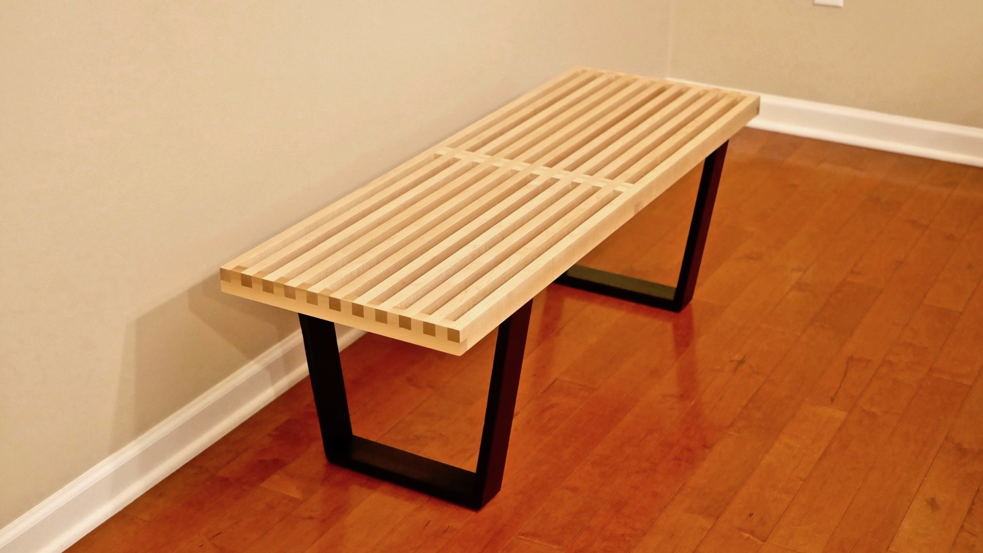 DIY Mid-Century Modern Slatted Bench  Nelson Platform Bench Woodworking - 1.jpg