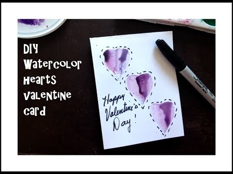 DIY VALENTINE'S DAY CARD -  3 WATERCOLOR HEARTS, Home made valentines, kids valentines