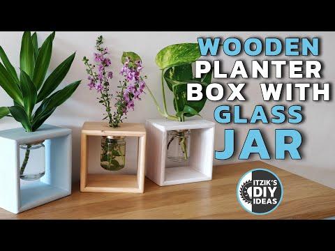 DIY Wooden Flowers Planter Box With Glass Jar | Hydroponics Vase Frame Holder | Home Decoration