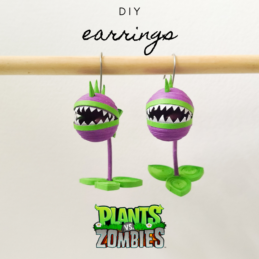 DIY earrings paper quilling chomper plants vs zombies by quinzyvarira.png