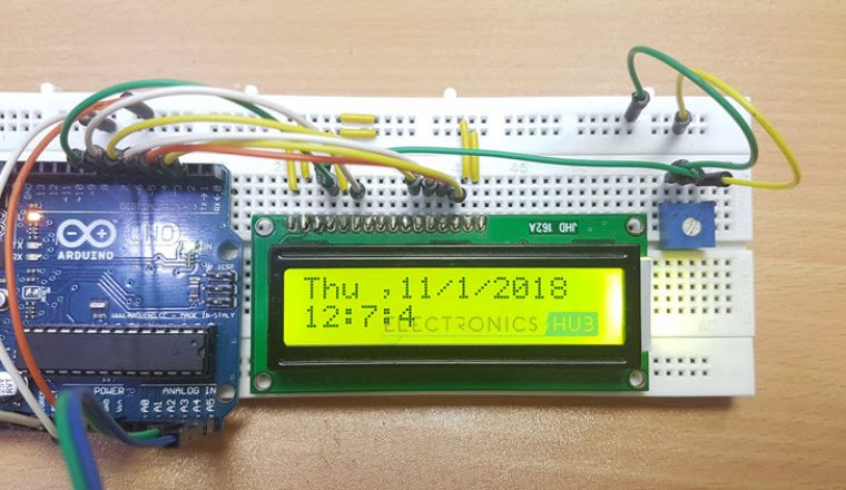 Digital calendar clock using 1307 RTC, I2C LCD and Arduino Uno.png