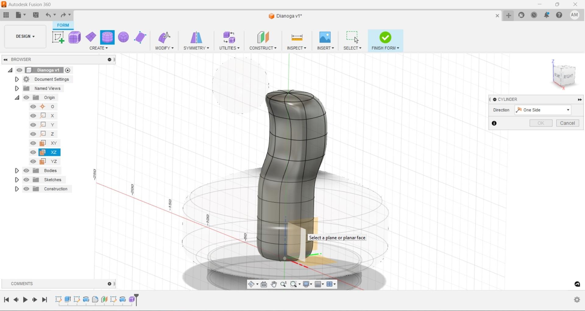 Fusion Free Form Eye Cylinder Modify Work Plane.jpg