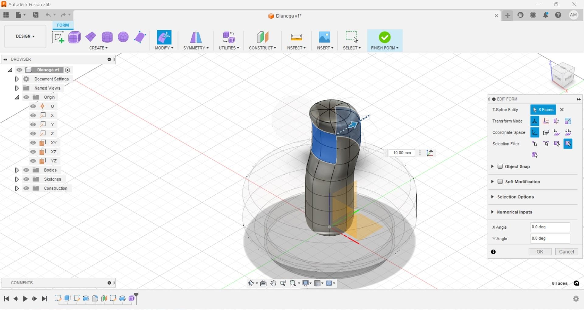 Fusion Free Form Neck Cylinder Modify Edit Form Front and Rear Faces Dragging Widget.jpg