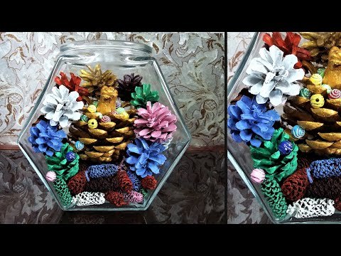 How to make Multi Colors Pine Cone Terrarium| Pine Cone Diorama|5 minutes Craft