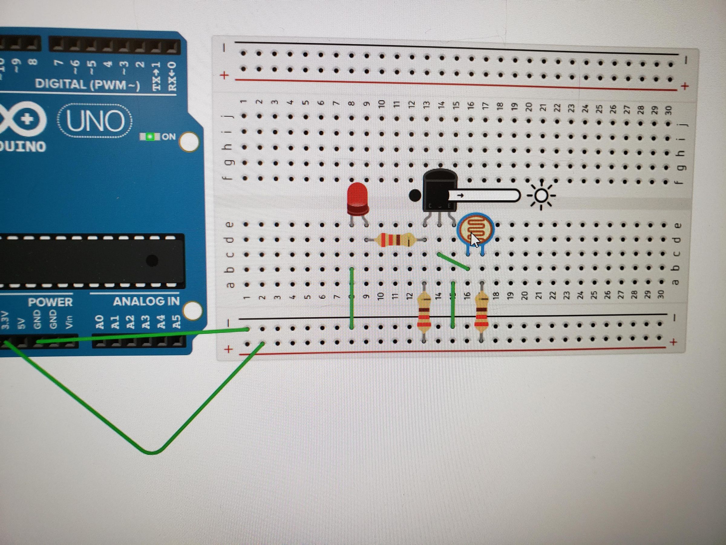 LDR dark circuit LED on transistor Tinkercad.jpg
