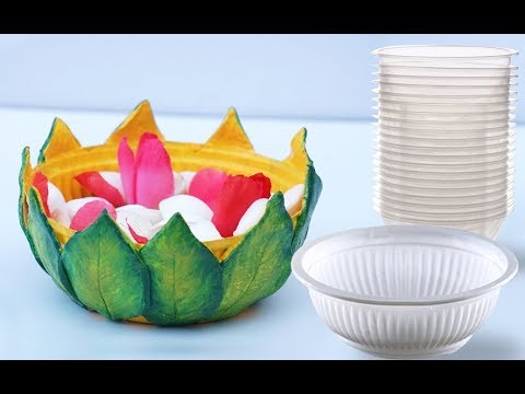 Leaf Bowl DIY - Best Out of Waste Plastic Bowl Craft | Easy Recycled Home D&amp;eacute;cor