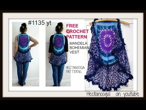 MANDALA BOHEMIAN CROCHET VEST sweater, free crochet pattern, adult small (30 to  38 chest) #1135yt