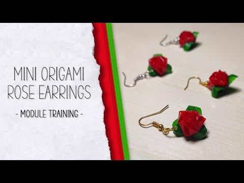 Mini origami rose earrings: red/green module training (how to make)