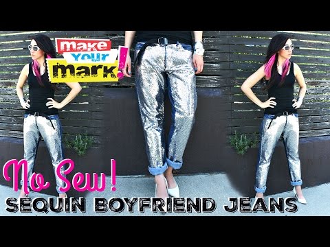 NO SEW!  Easy Sequin Boyfriend Jeans