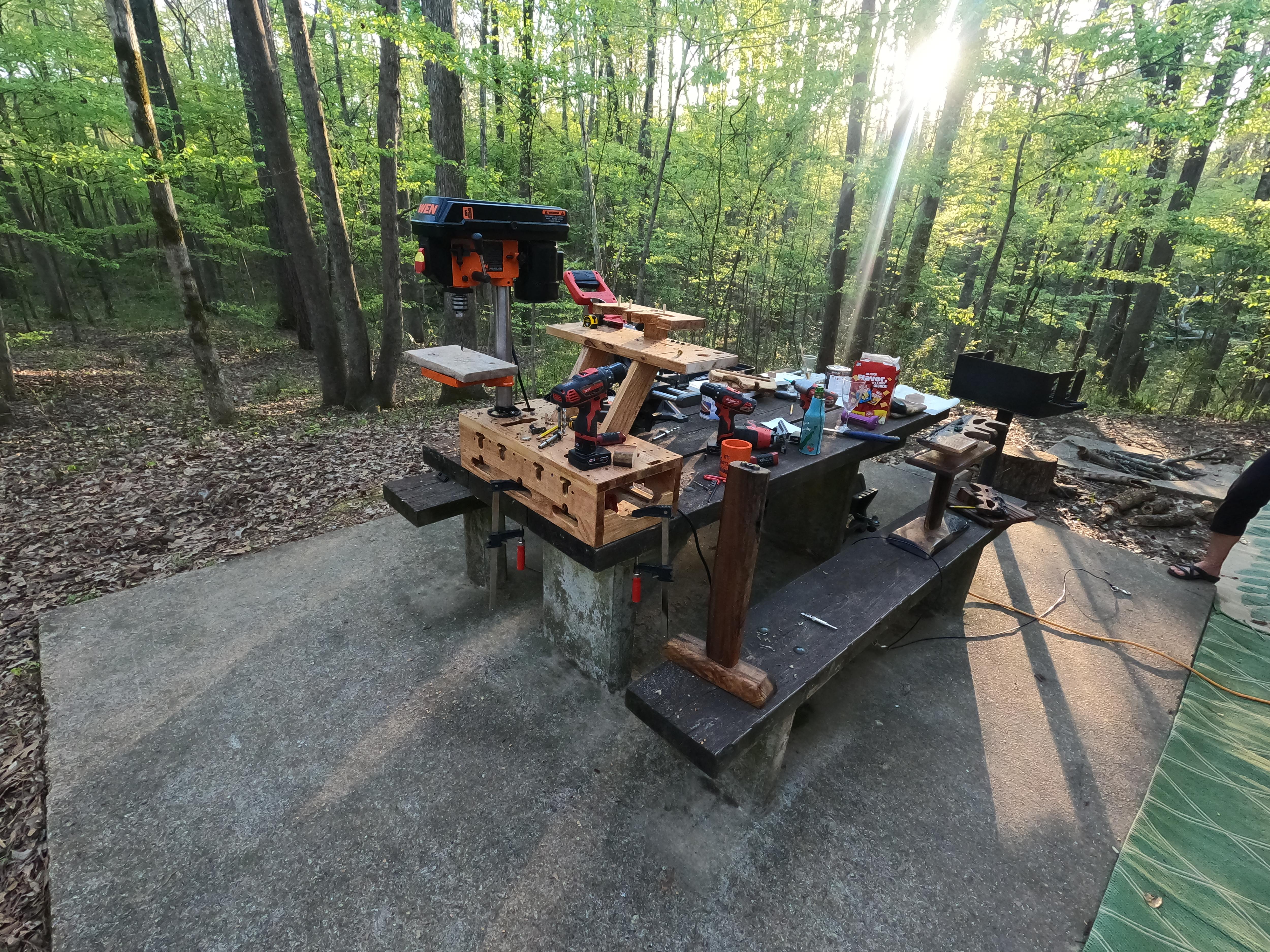 Natchez Picnic Table Full of WW Stuff.JPG