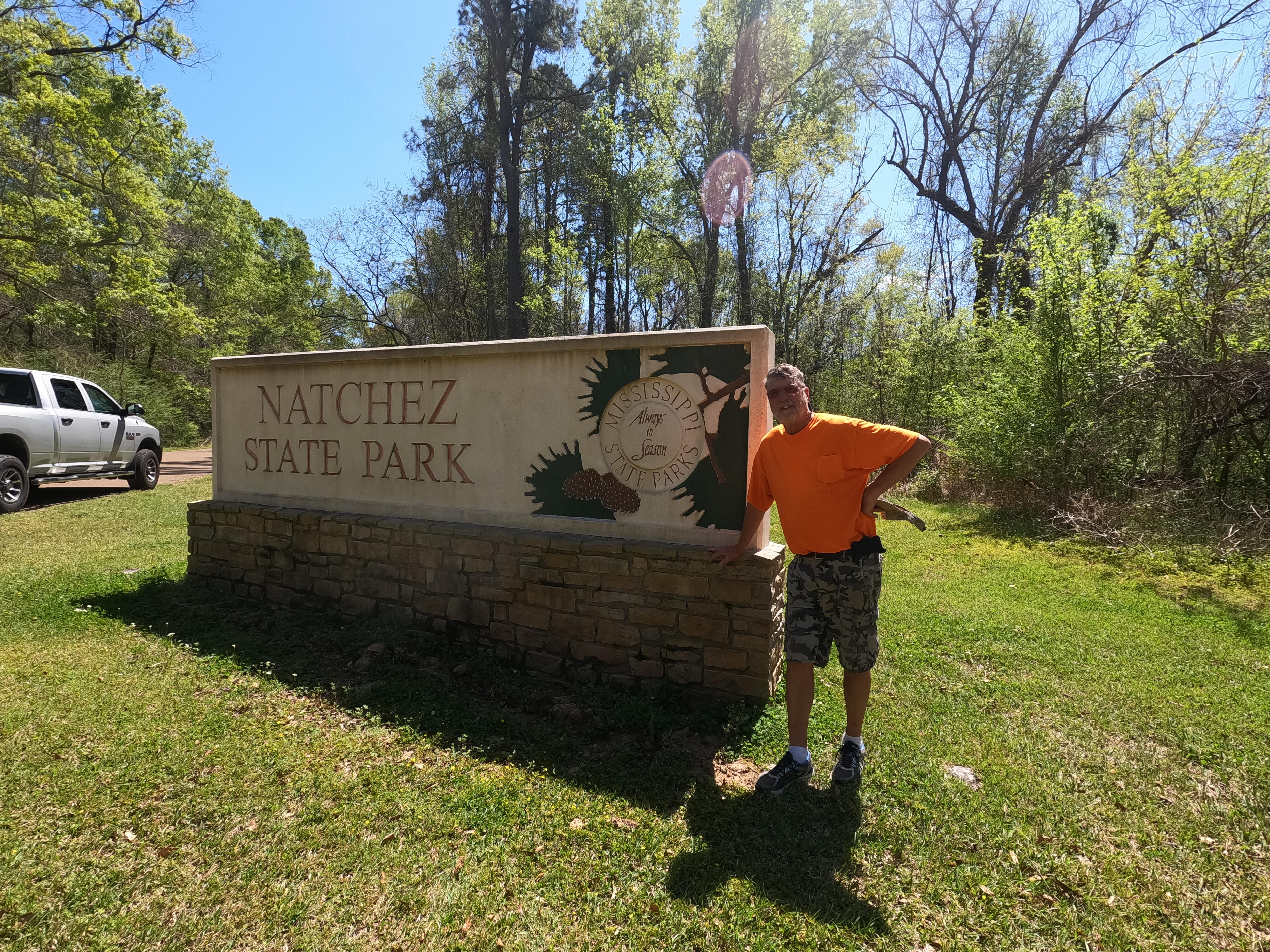 Natchez State Park - Mike At Sign.JPG