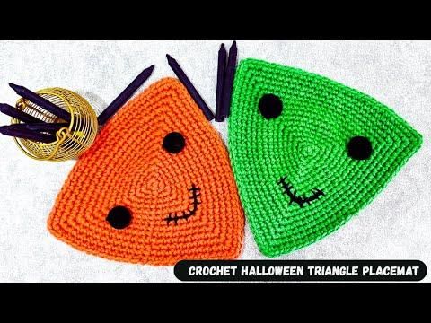 Quick and Easy Crochet Halloween Triangle Placemat Part of The 2025 Halloween Crochet Along