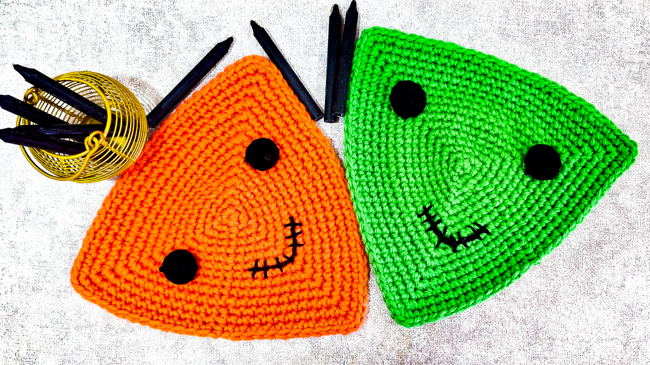 Quick and Easy Crochet Halloween Triangle Placemat.png