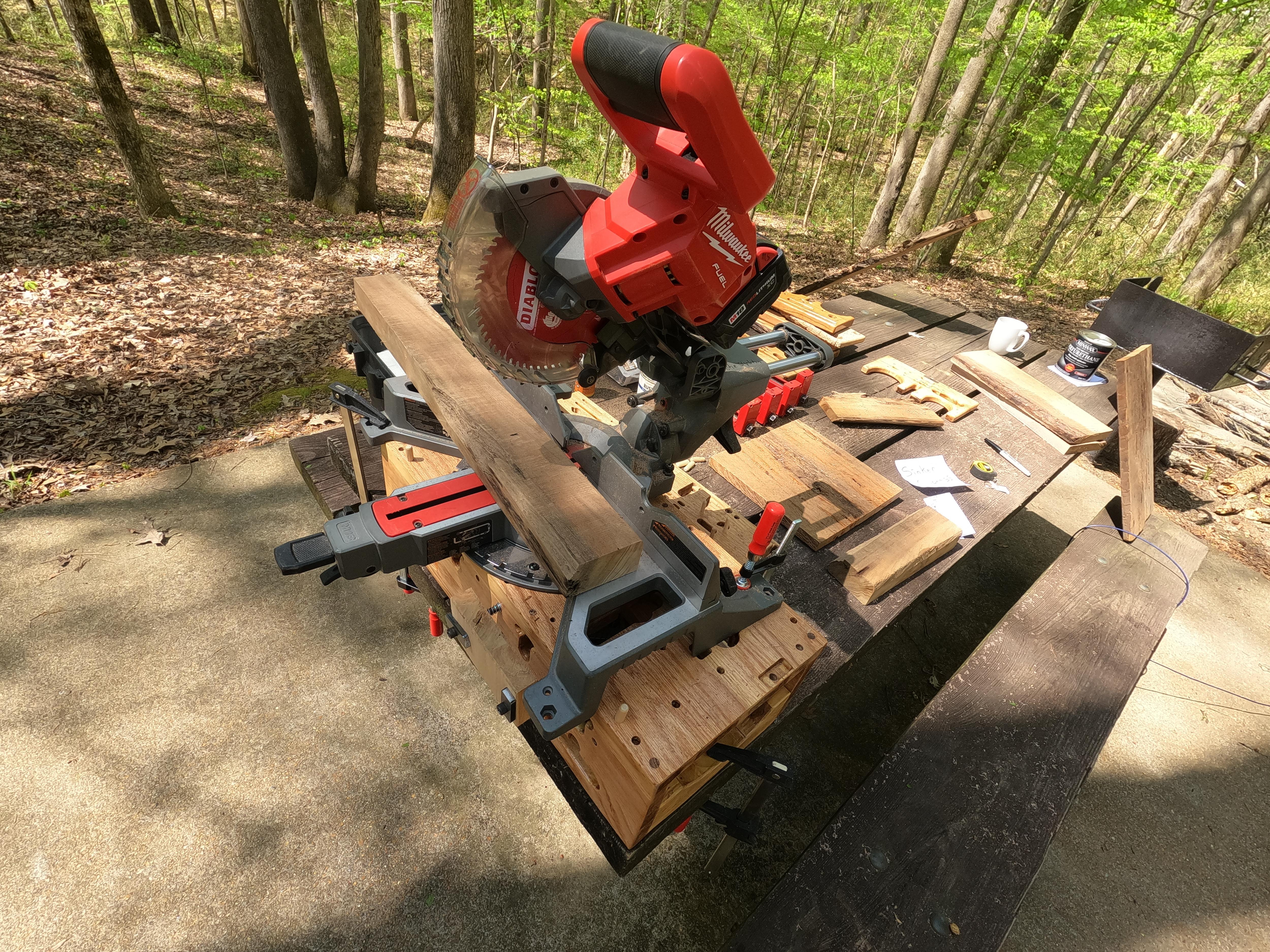 Reclaimed Sinker Cypress on MiterSaw for Post Cuts.JPG