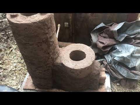 Rocket stove with cardboard form still inside