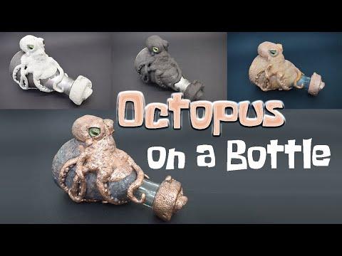 Sculpted and Electroformed octopus on a bottle