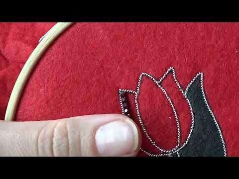 Sewing the Red Rhinestone Chain