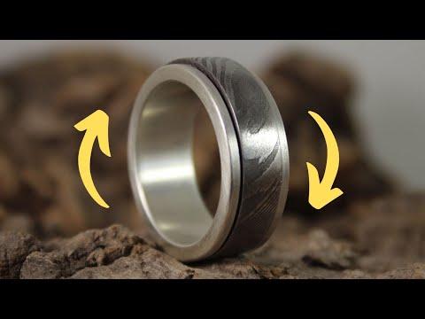 Silver &amp; Damascus Steel Spinner Ring (How It's Made)