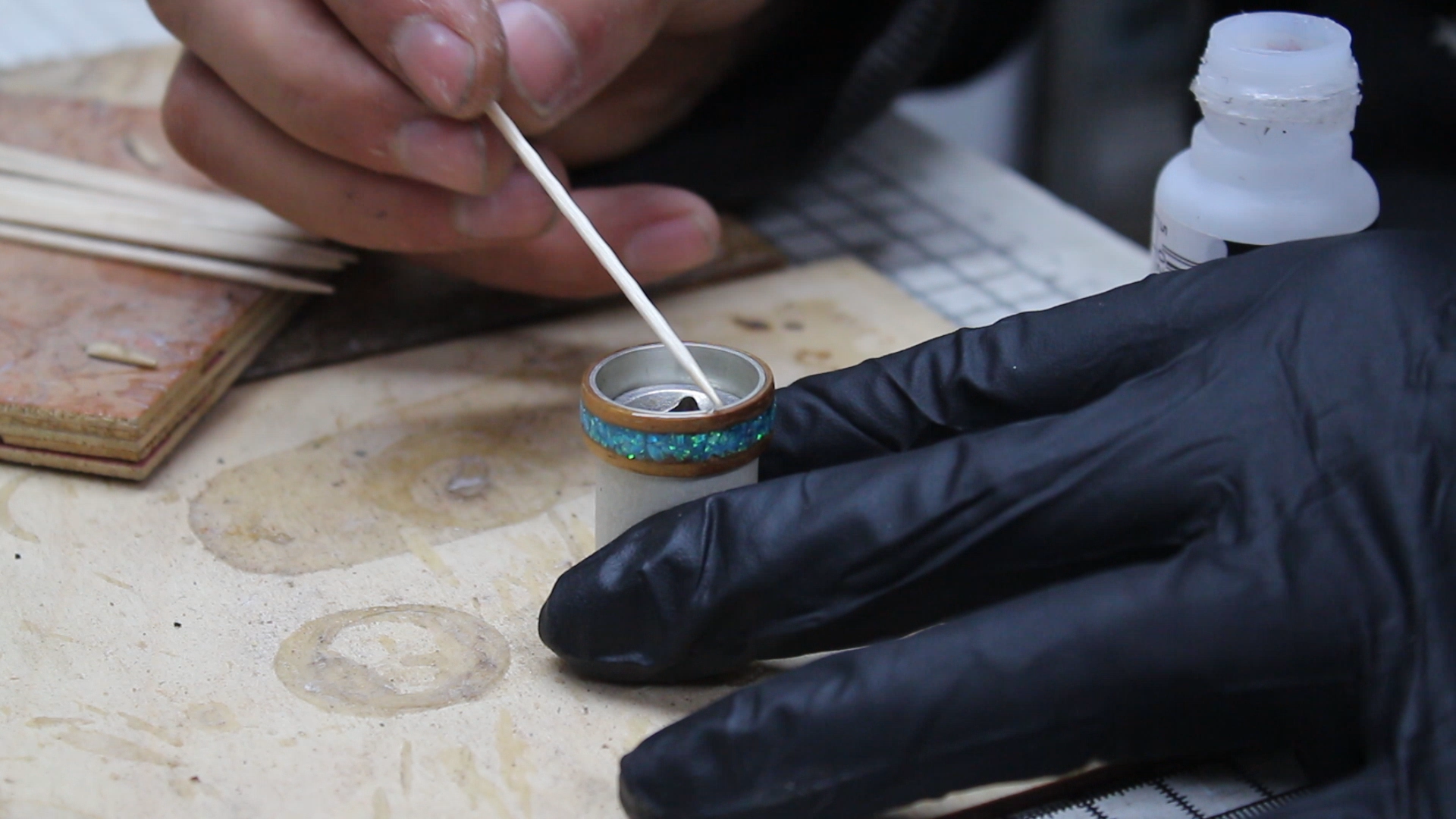 Silver and Koa Wood Ring With Blue Opal 41.bmp