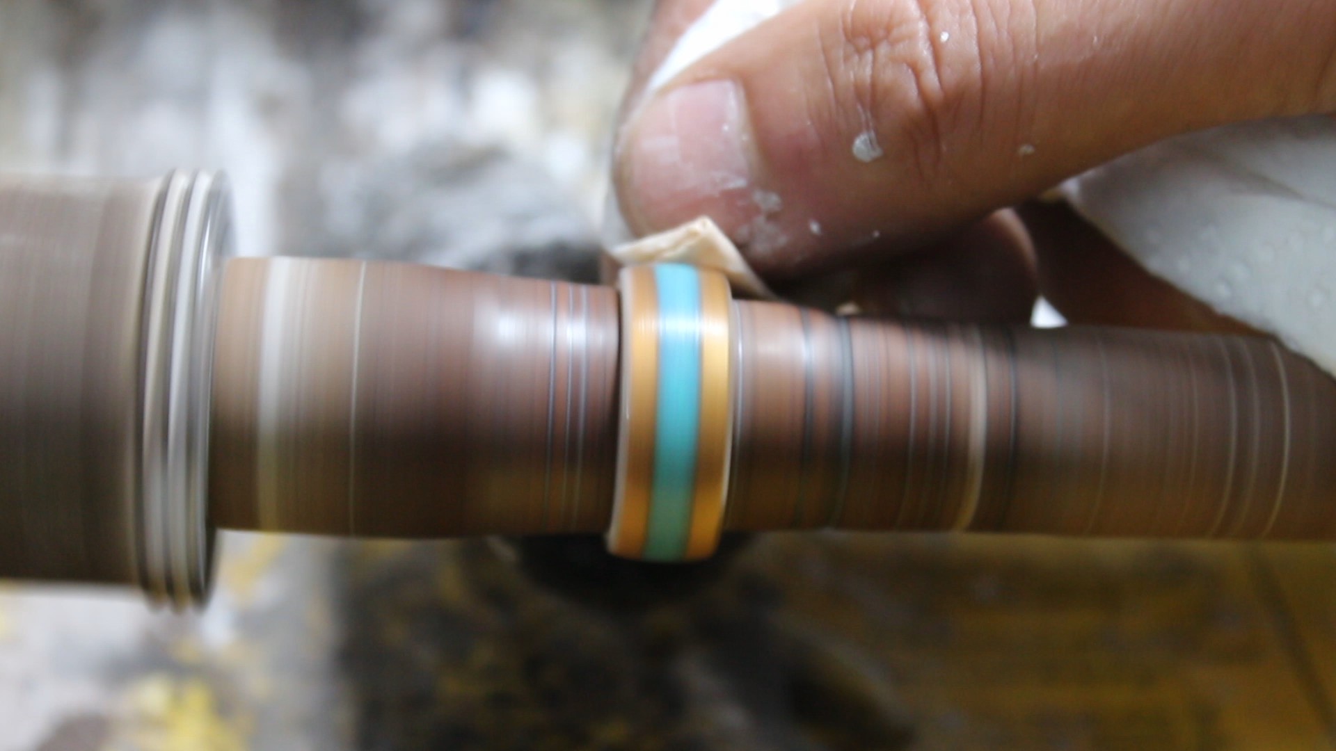 Silver and Koa Wood Ring With Blue Opal 46.bmp