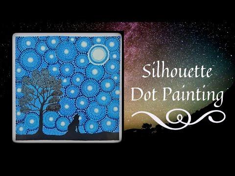 Simple Dot painting tutorial | Howling Wolf Silhouette painting