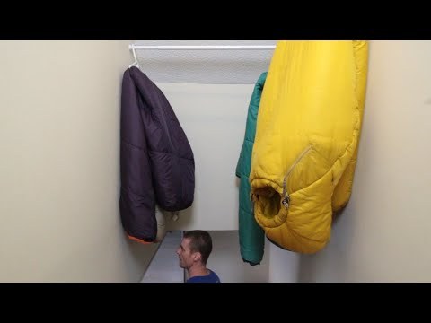 Stairway Overhead Shower Rod Sleeping Bag Storage