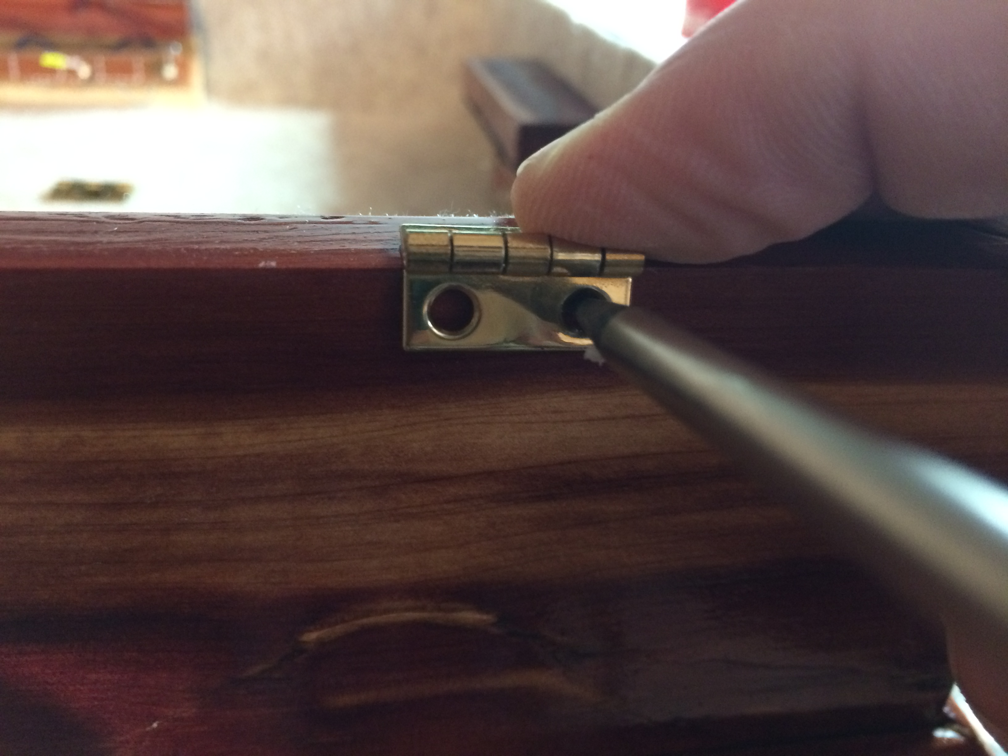 Step 17 - marking location of screws for bottom hinge.JPG