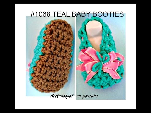 Teal  BABY BOOTIES, how to crochet booties, free pattern, video #1321, pattern # 1068