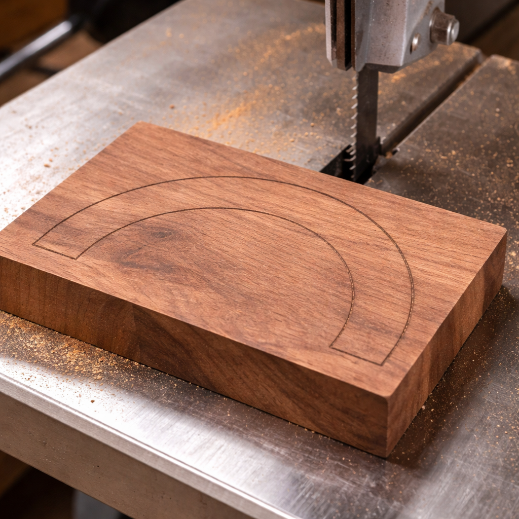 Trace the template onto your walnut stock. Use a bandsaw to carefully follow the line.png