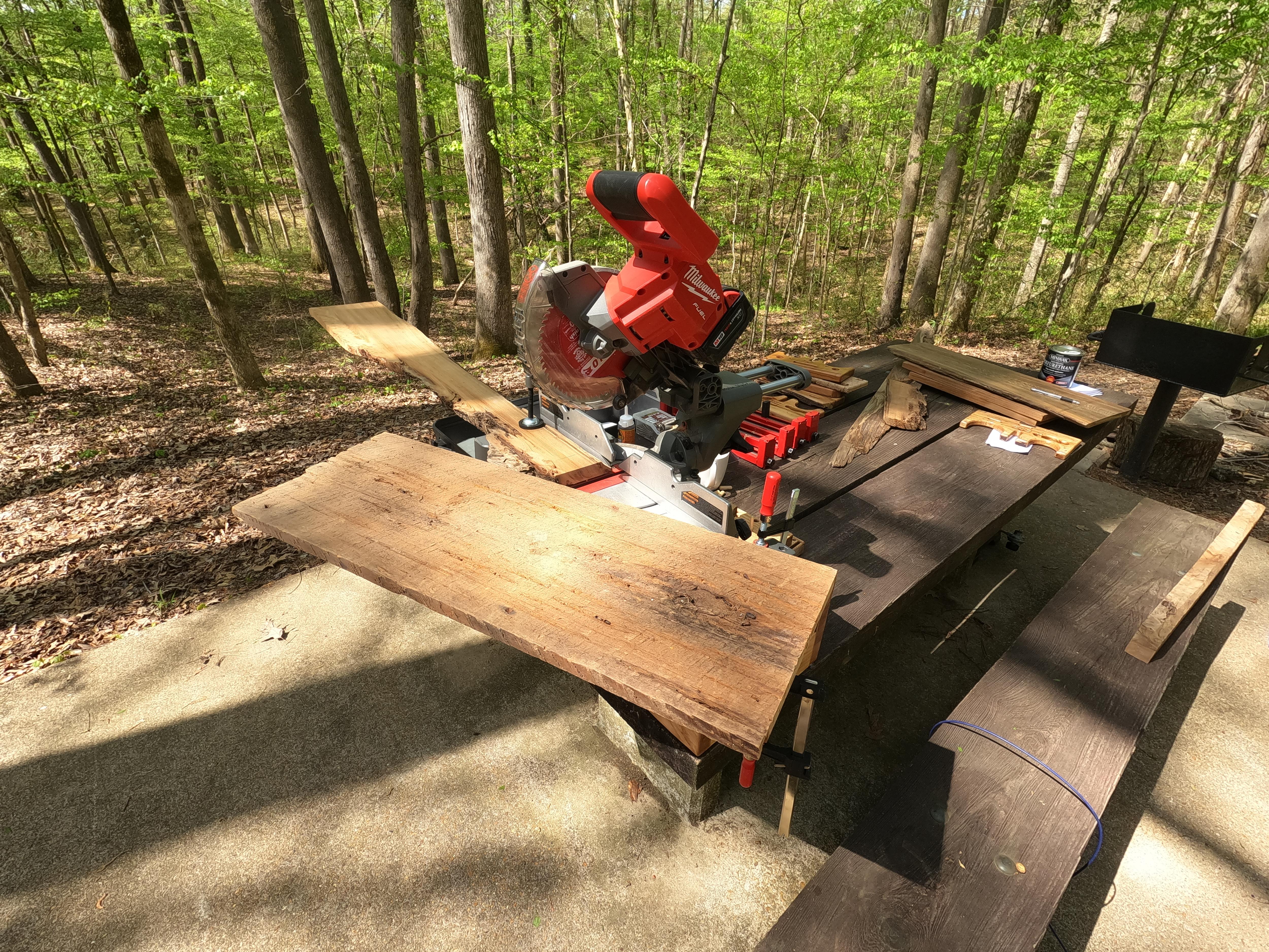 Wide Cypress Board on MiterSaw on MikroBench.JPG