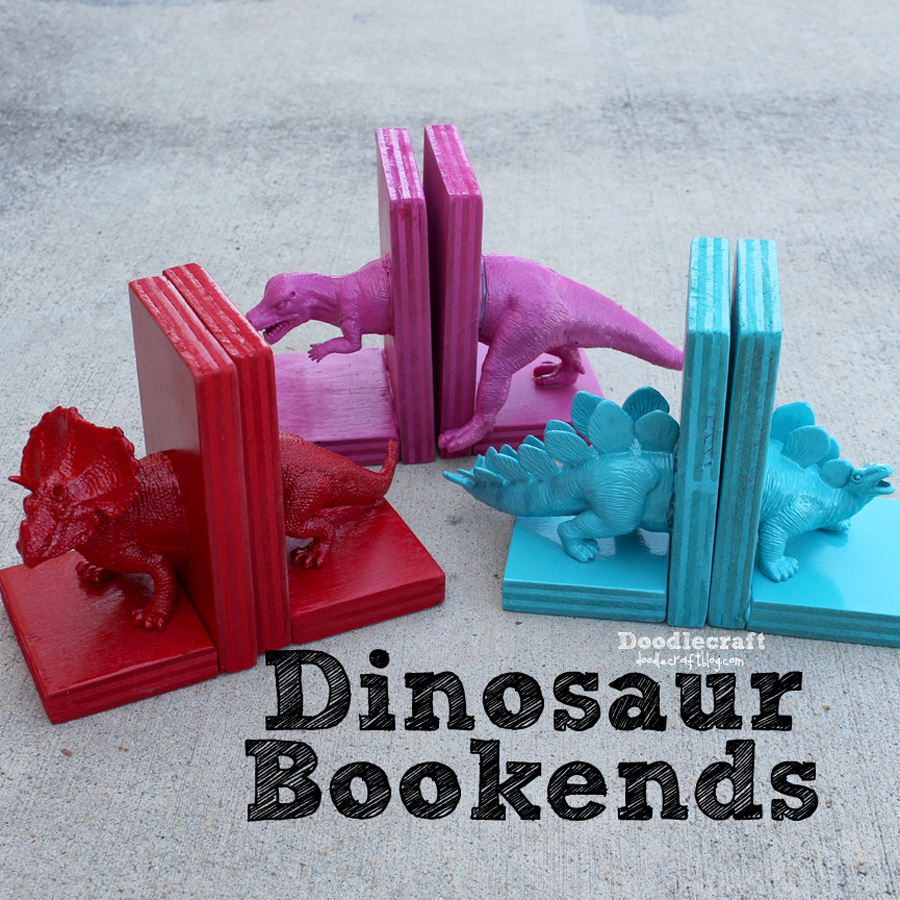 dinosaur triceratops t-rex and stegosaurus bookends upcycled kids toys (1).JPG