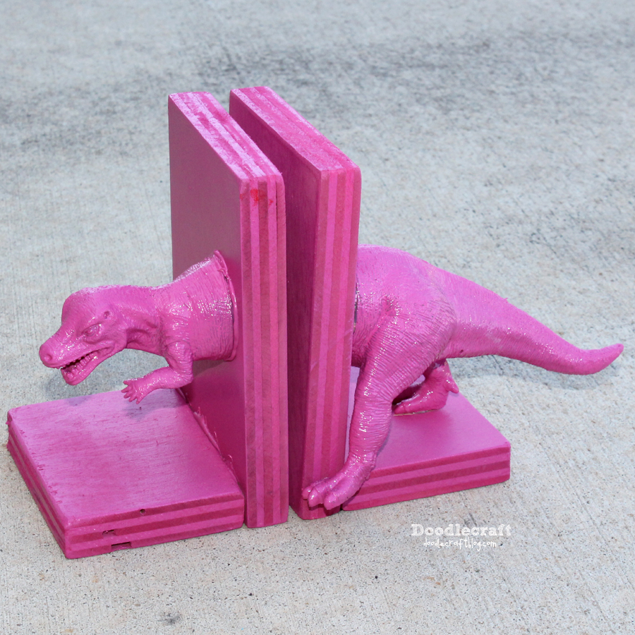 dinosaur triceratops t-rex and stegosaurus bookends upcycled kids toys (2).JPG