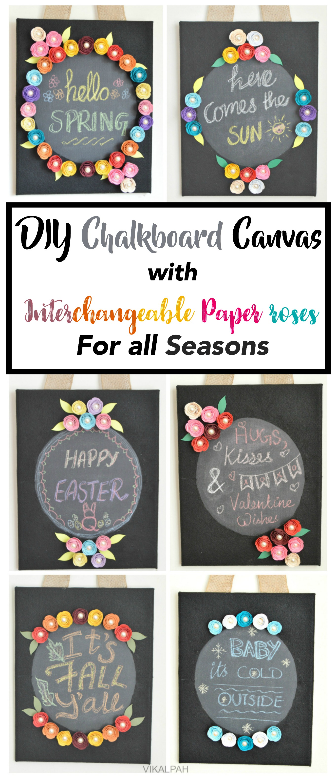 diy chalkboard canvas with interchangeable paper roses for all seasons.jpg