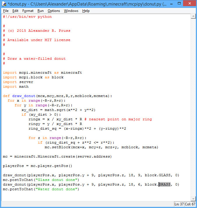 donut.py - CUsersAlexanderAppDataRoaming.minecraftmcpipydonut.py (2.7.9) 3282015 85704 PM.jpg