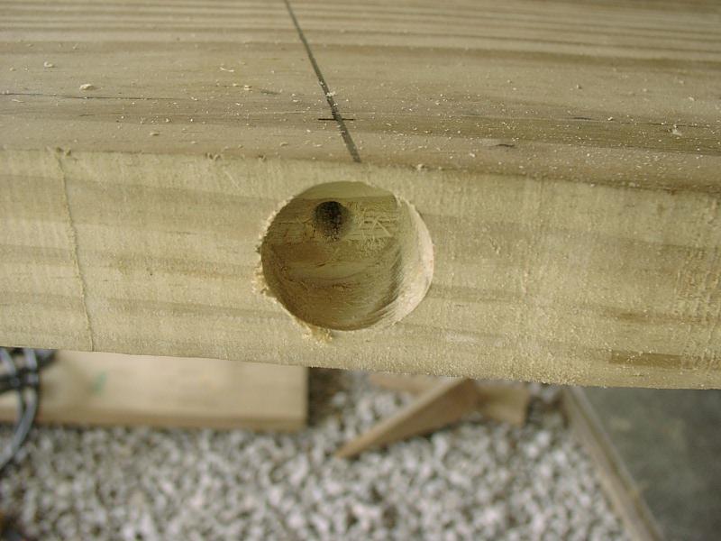 hole drilled at marking on board.JPG