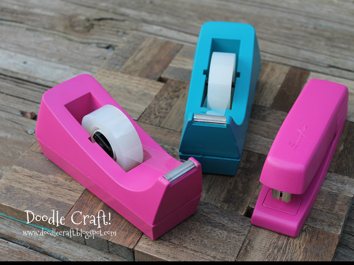 poppin pink and totally teal office supplies upgrade spray paint tape dispenser and stapler.jpg