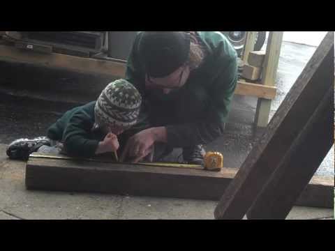 reclaimed barn beam bench made with only hand tools, no electricty