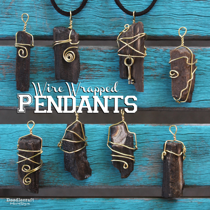 wire wrapped pendant necklaces rocks petrified wood gold leather (1).JPG
