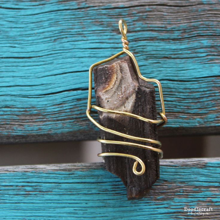 wire wrapped pendant necklaces rocks petrified wood gold leather (3).JPG